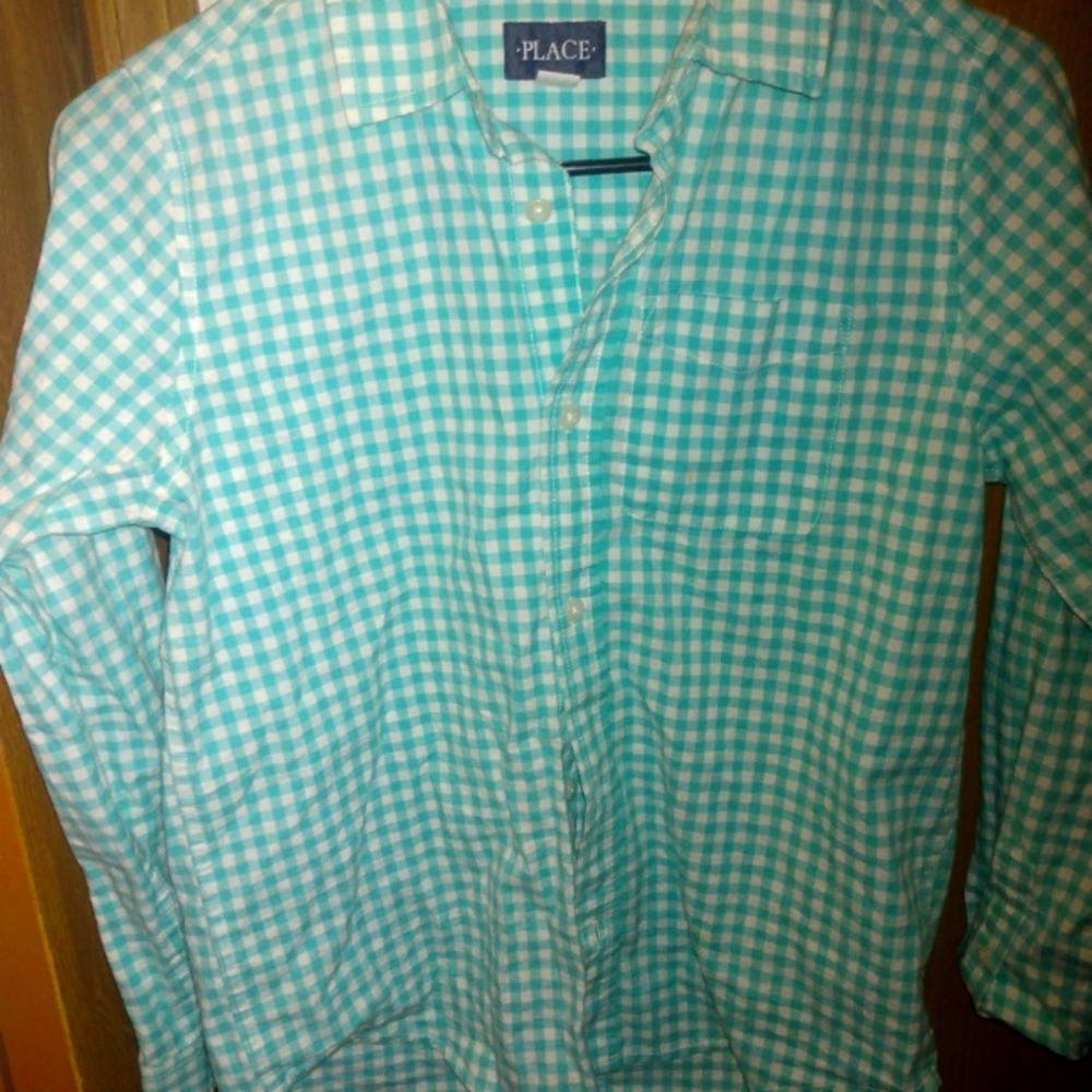 Children's place size 10/12 teal button down shirt